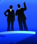 Business direction background with two people